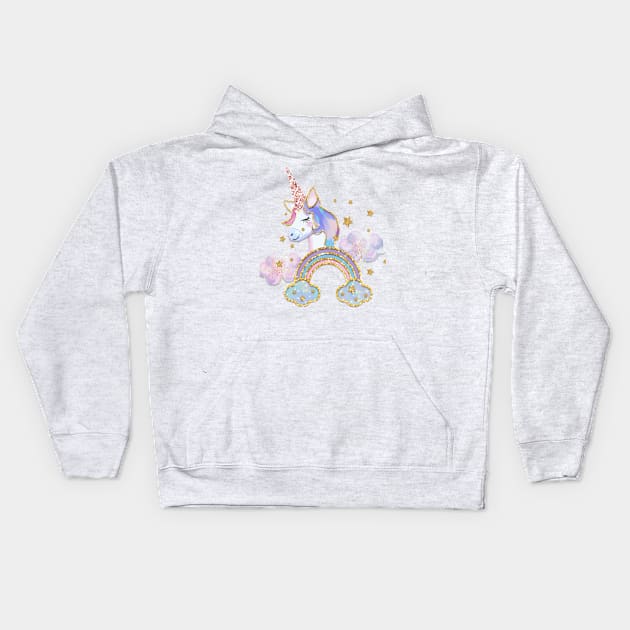 Unicorn Rainbow Glitter Kids Hoodie by tfortwo